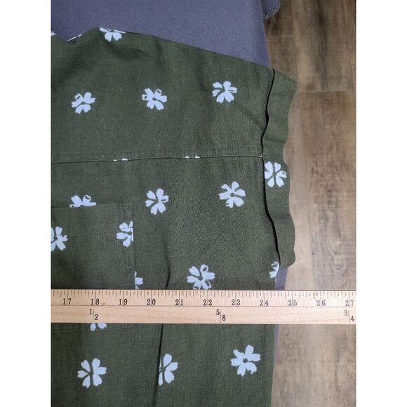 SONOMA Linen Blend Shirt Dress Olive Green with Blue Flowers SZ XL *No belt - Picture 6 of 8